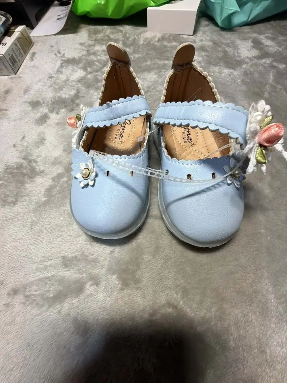 Dyna Kids Light Blue Floral Applique Scalloped Mary Jane Princess Shoes